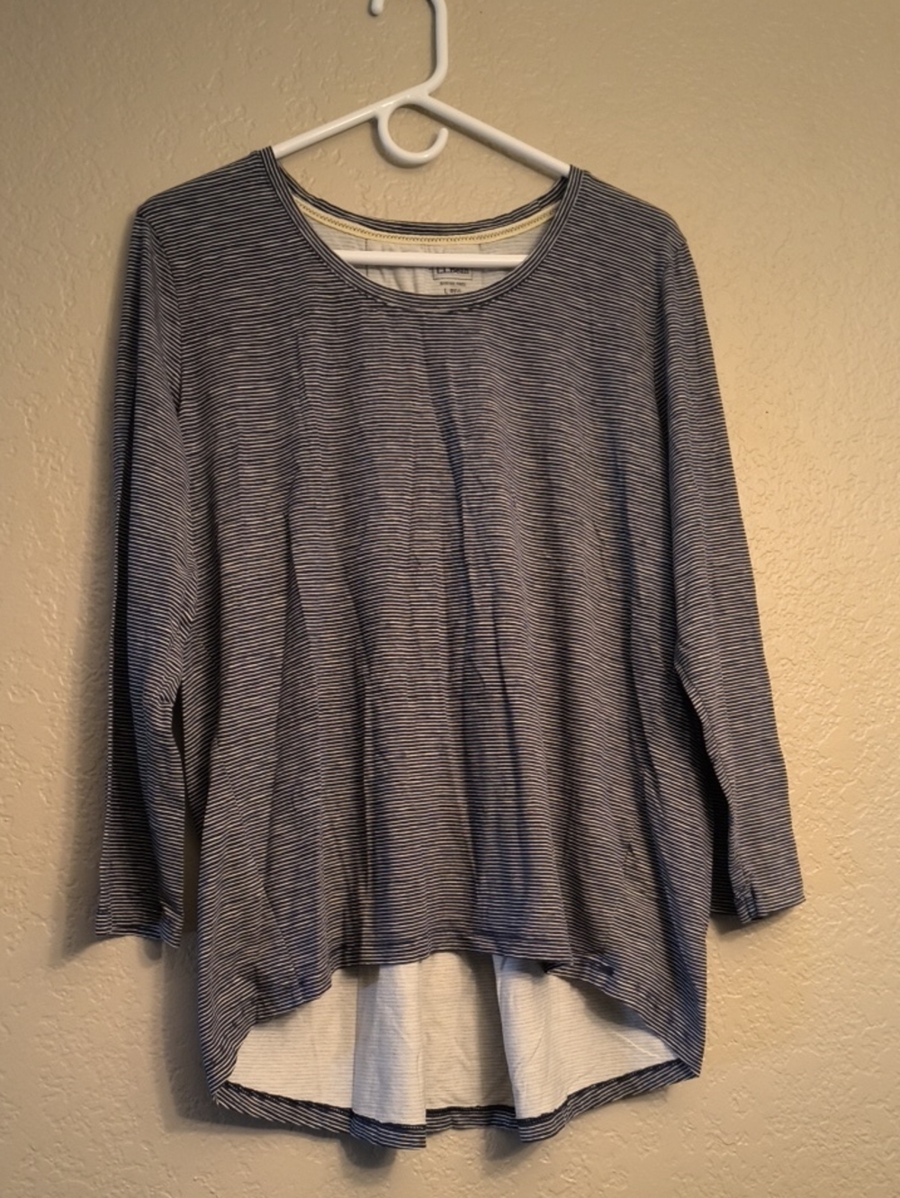 L.L. Bean L REG Navy and White Striped Long-Sleeve Tee Organic Cotton